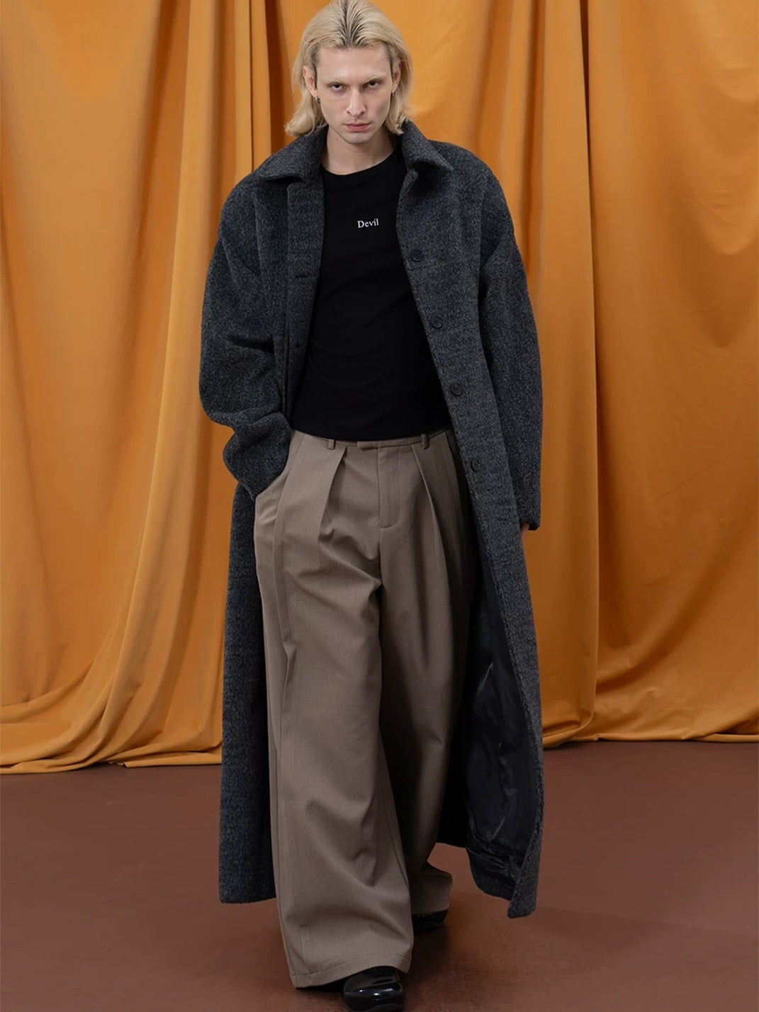 Textured Cocoon Button Front Long Coat - product view 4