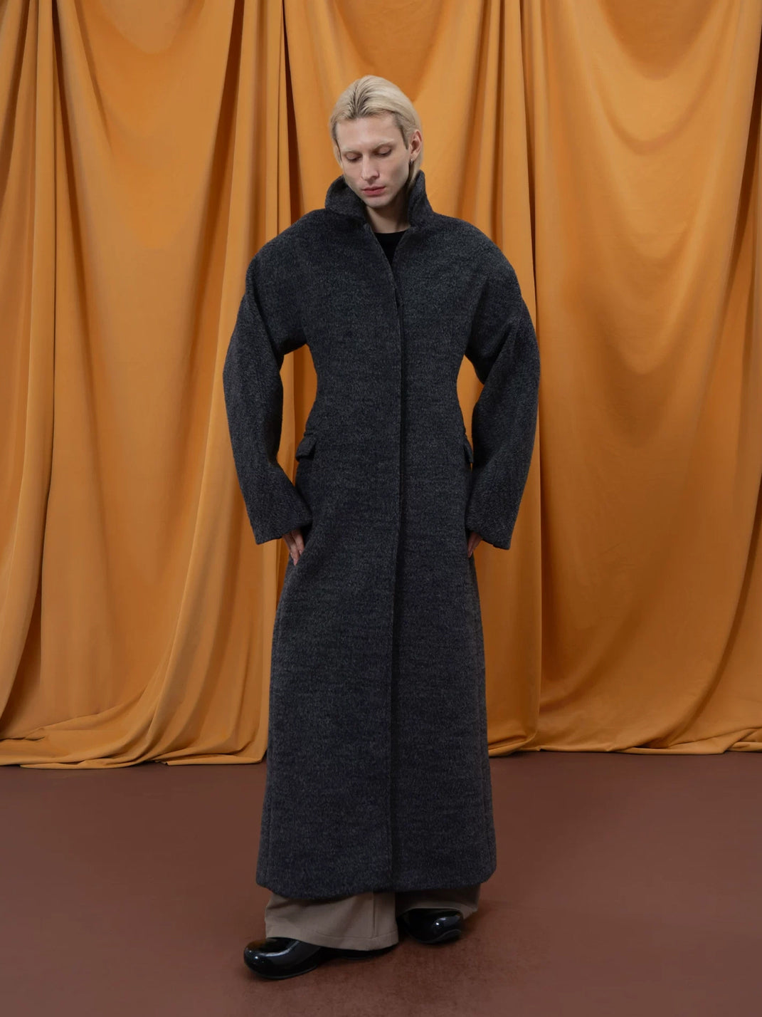 Textured Cocoon Button Front Long Coat - product view 7