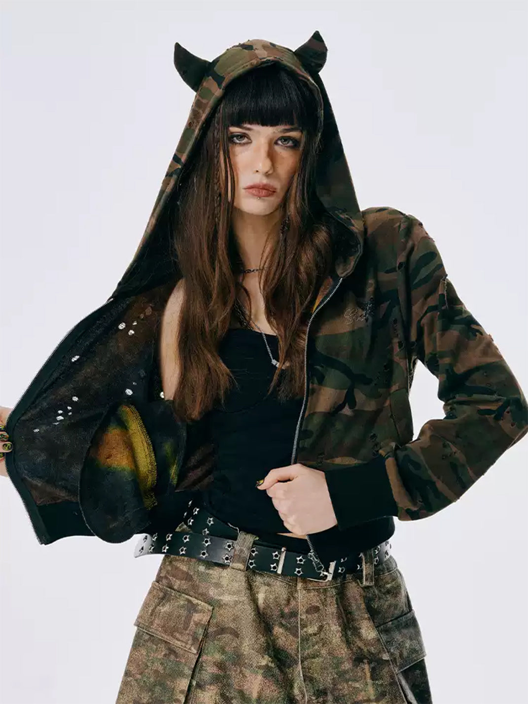 Horned-Hood Camo Zip Jacket - view 2