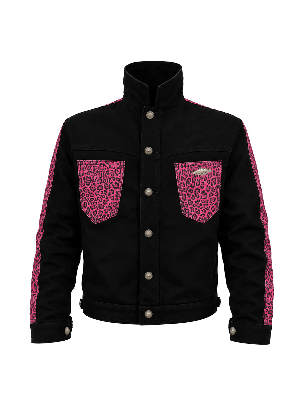 Pink Leopard-Panel Denim Jacket - view 1