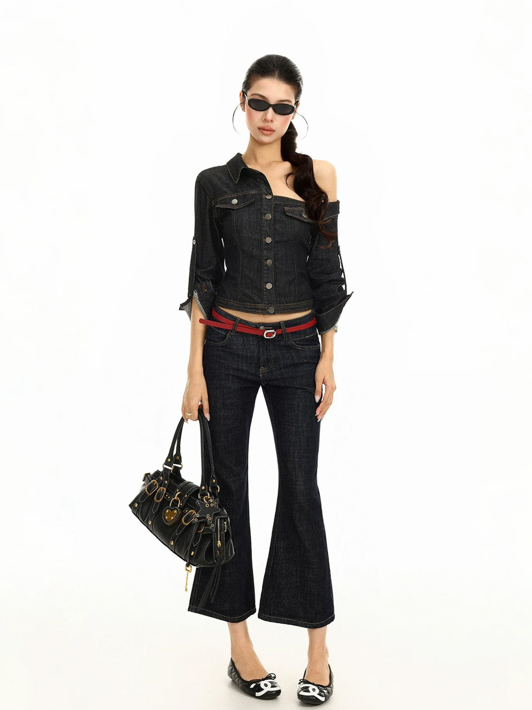 Asymmetric Neckline Cropped Denim Jacket - view 8