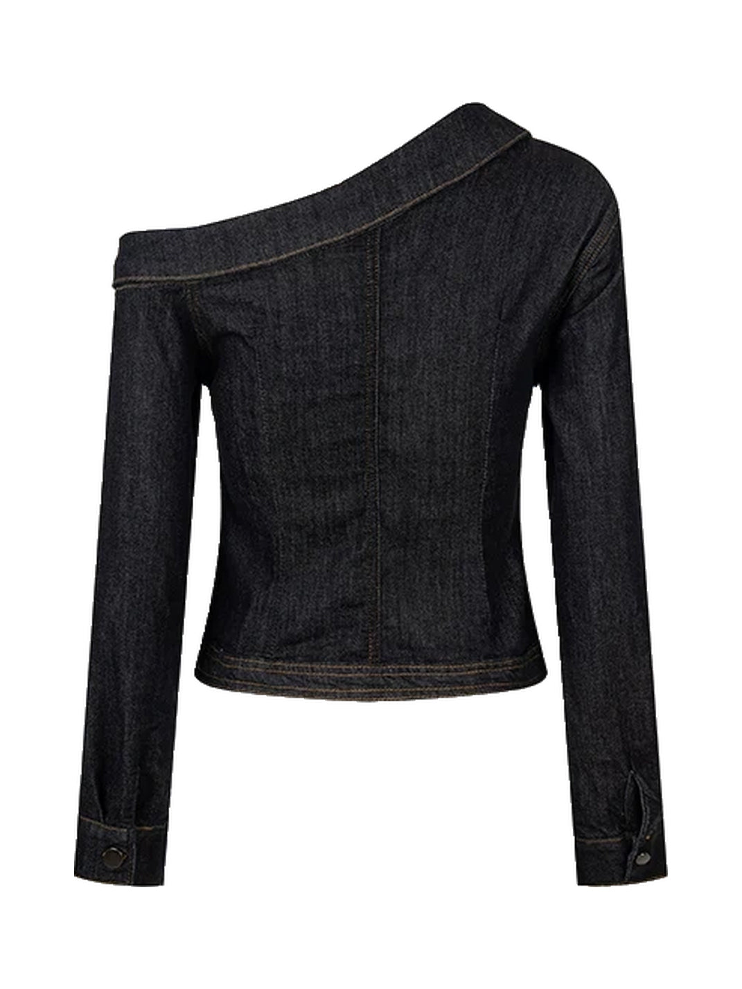 Asymmetric Neckline Cropped Denim Jacket - view 9