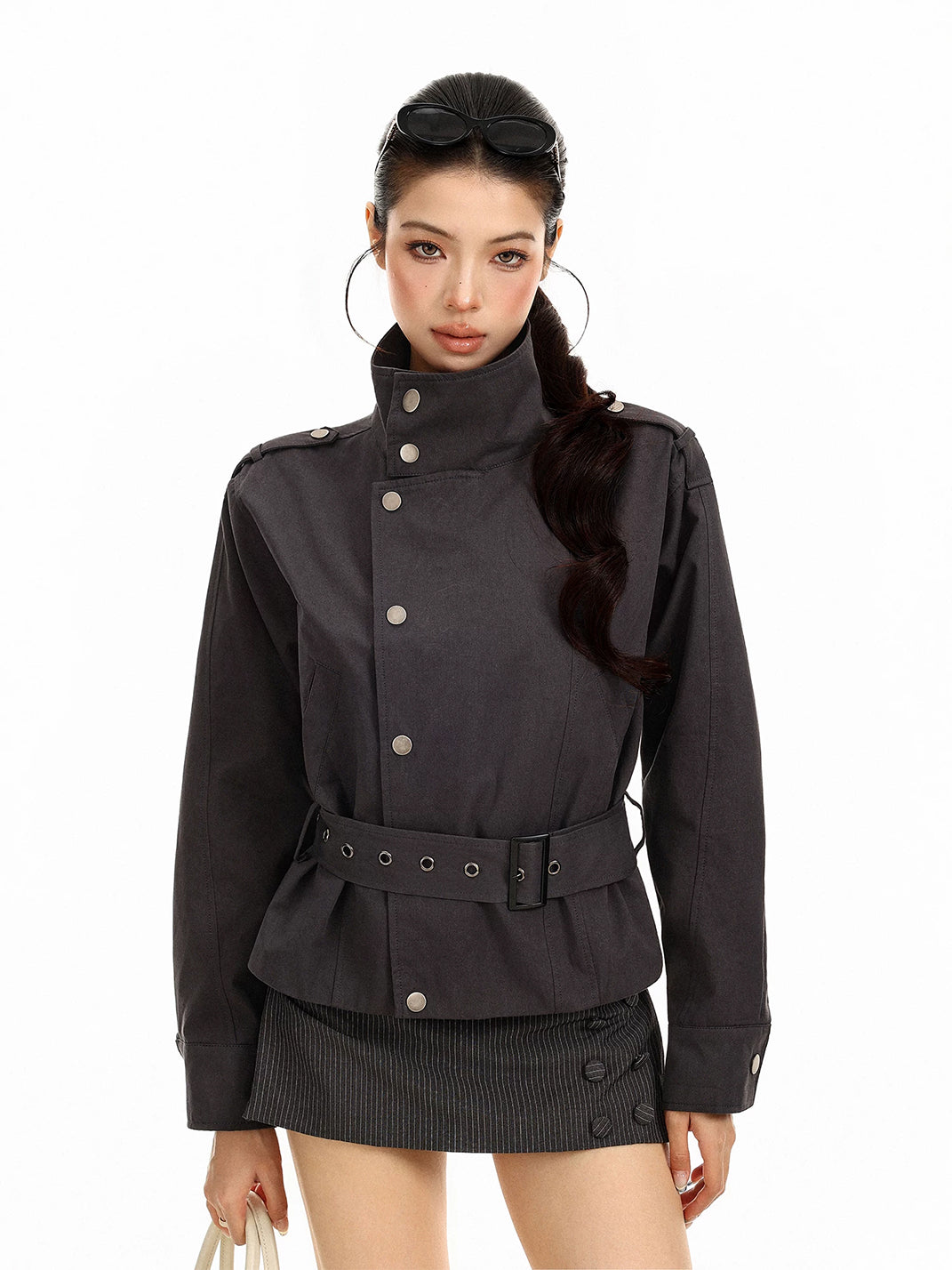 Eyelet-Belt Asymmetric Cotton Jacket - view 2