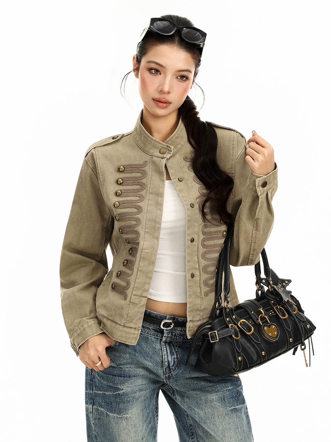 Braided-Trim Khaki Cotton Jacket - view 3