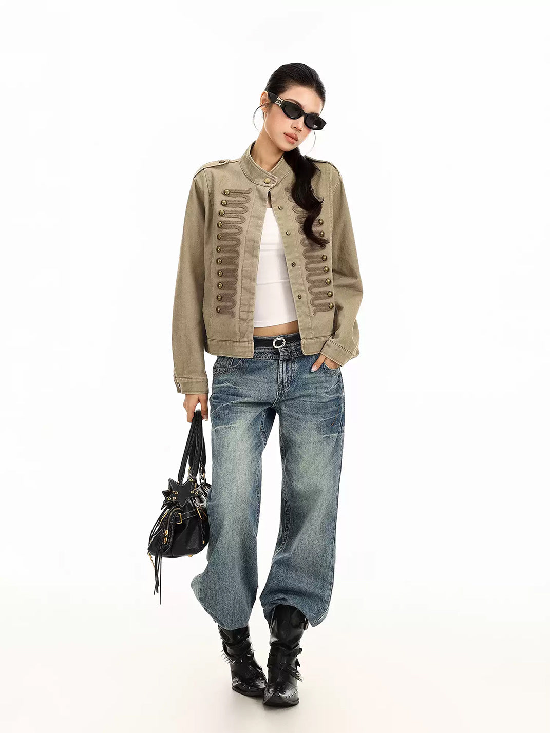 Braided-Trim Khaki Cotton Jacket - view 6