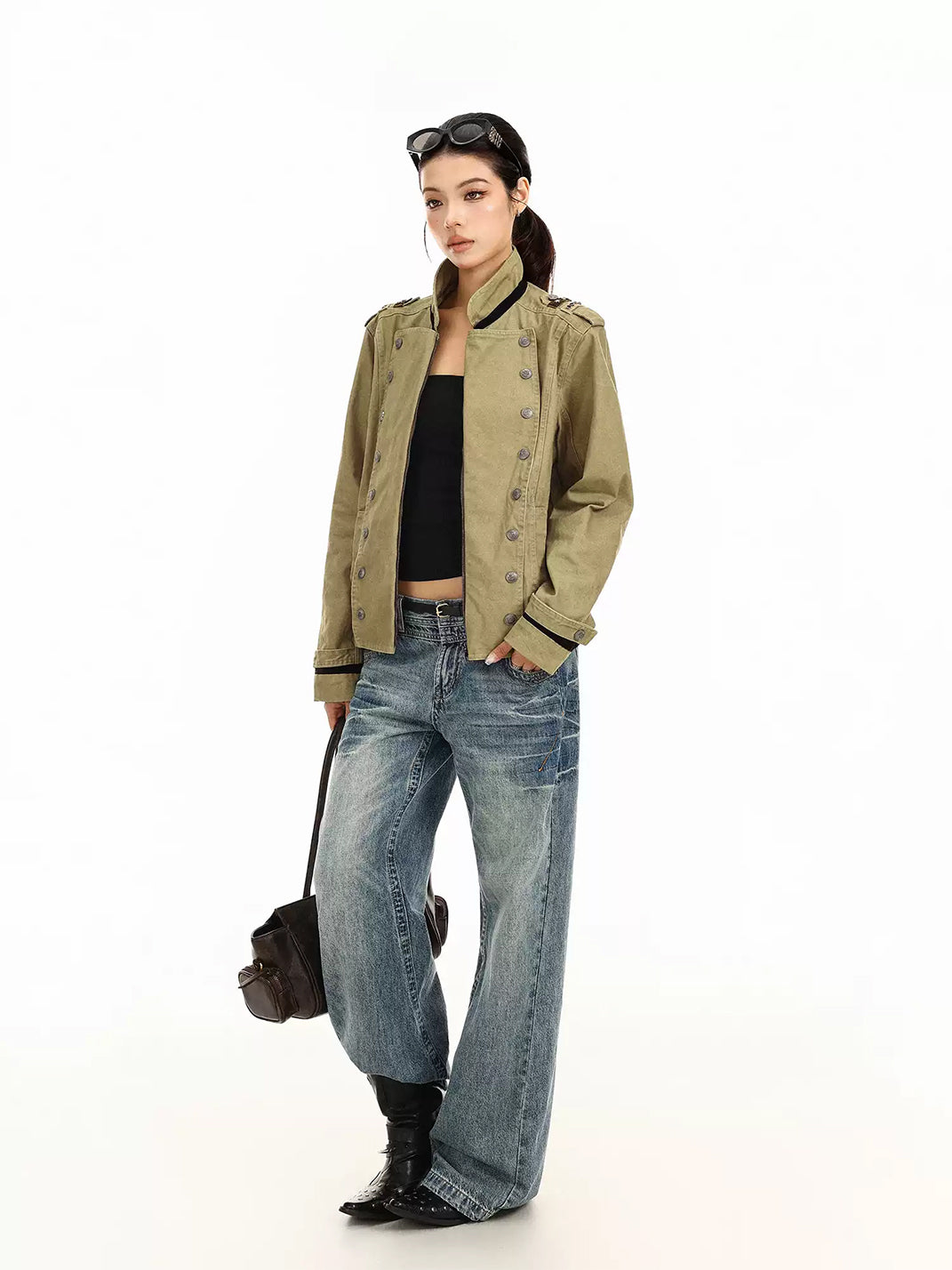 Contrast-Trim Double-Button Military Jacket - view 5