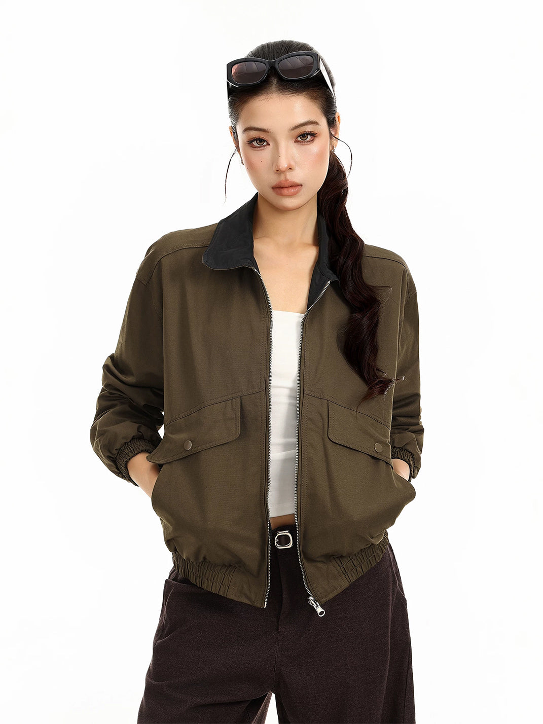 Contrast-Collar Utility Bomber Jacket - view 2