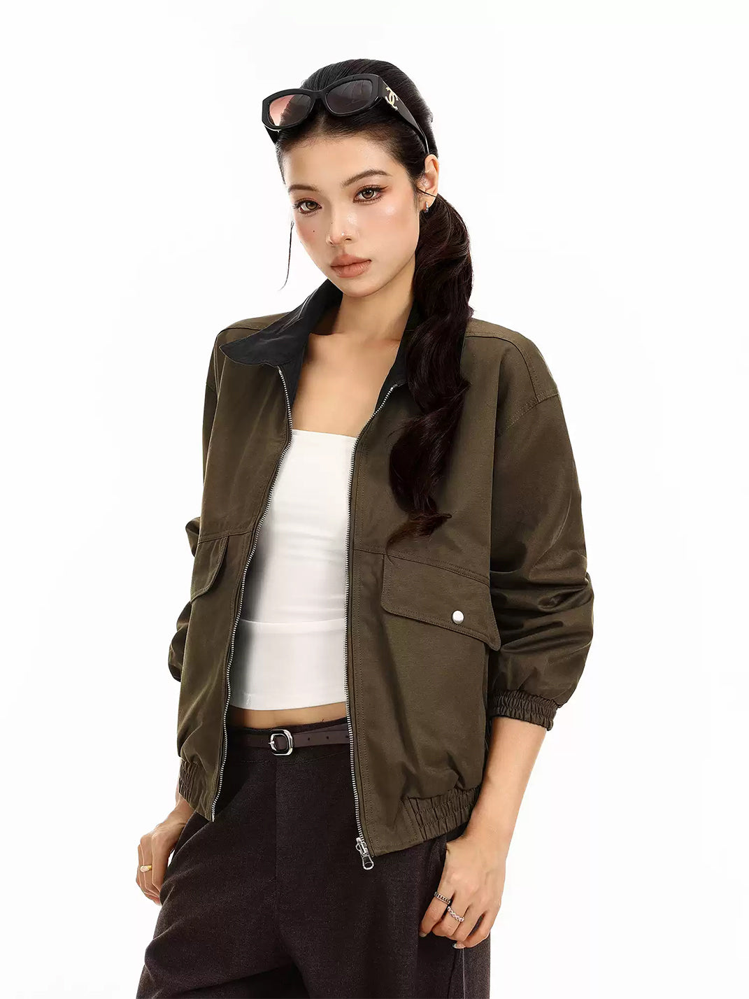 Contrast-Collar Utility Bomber Jacket - view 3