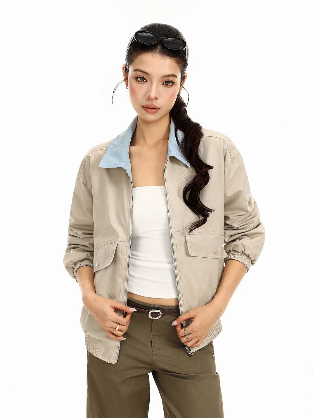 Contrast-Collar Utility Bomber Jacket - view 6