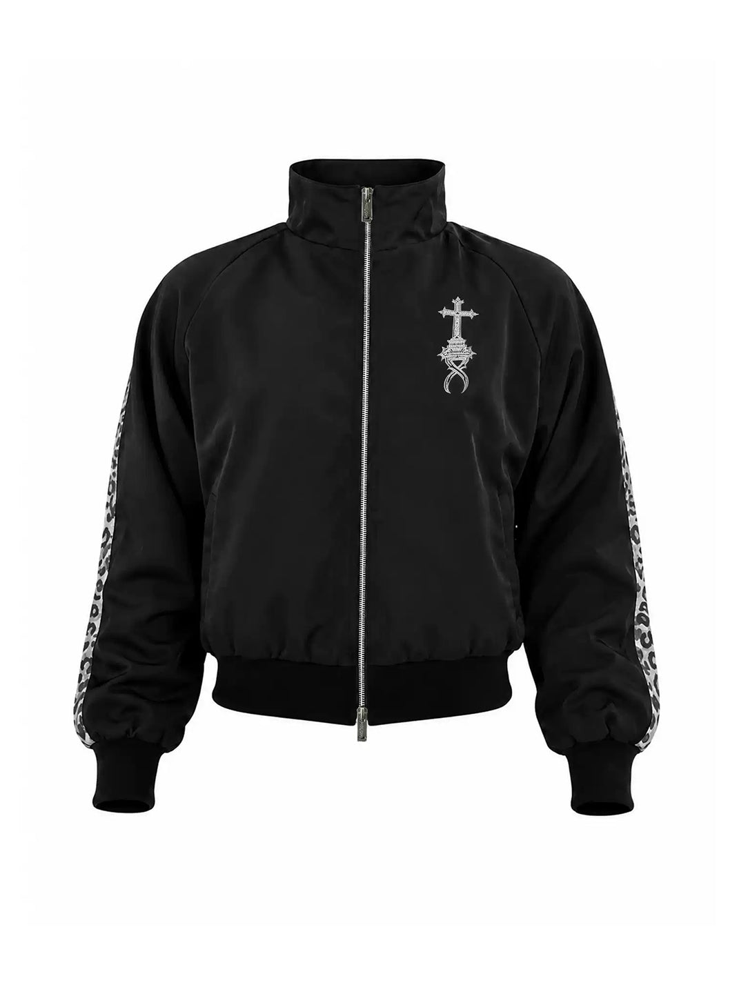 Ornate-Back Leopard-Stripe Zip Bomber - view 1