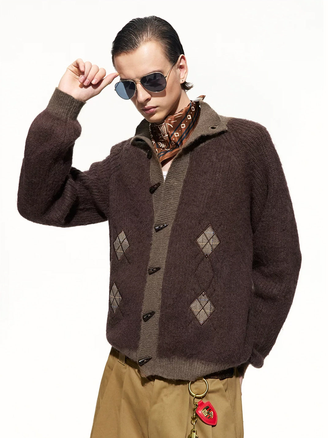Argyle Accent Toggle Front Knit Jacket - product view 2