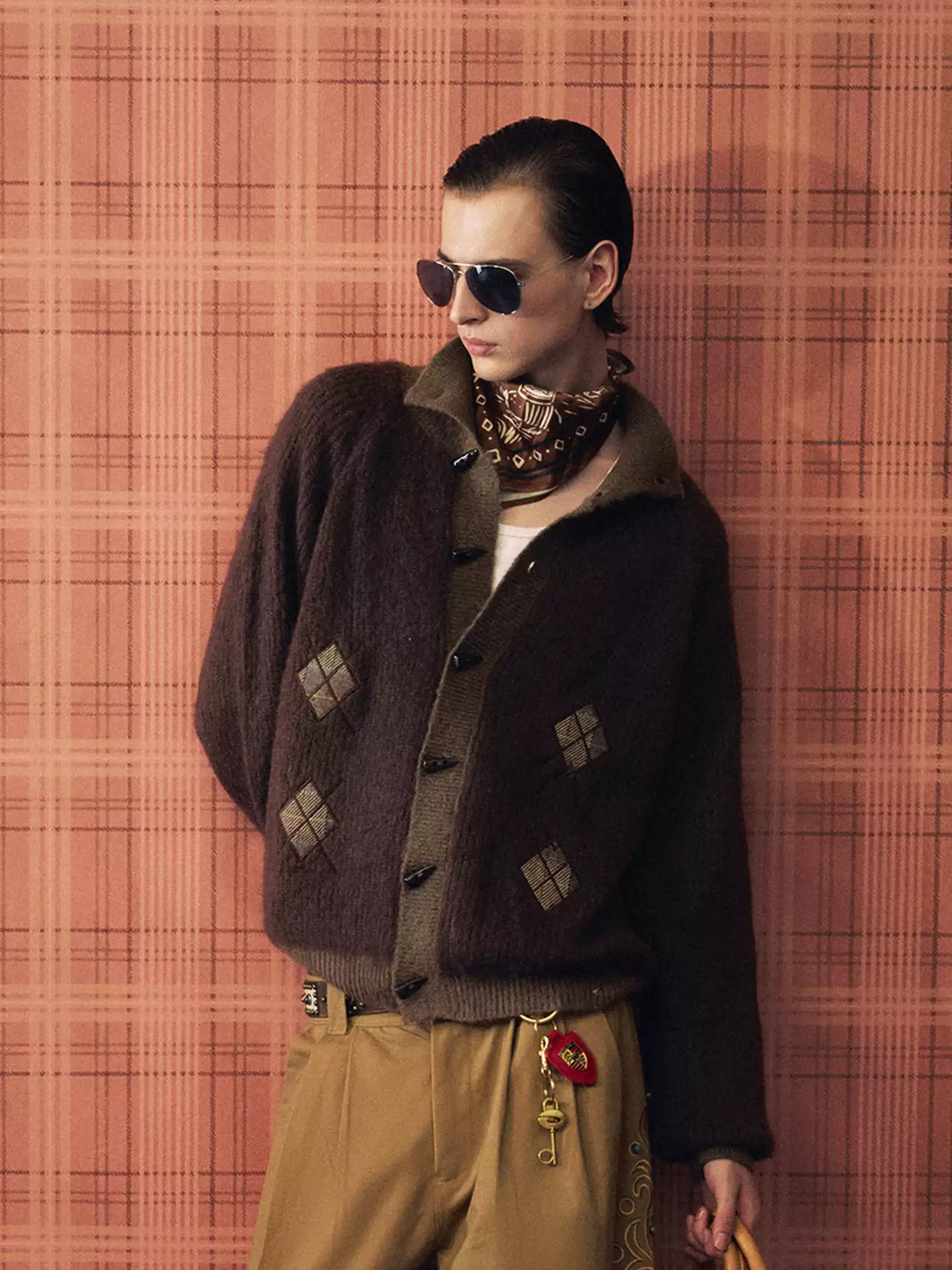 Argyle Accent Toggle Front Knit Jacket - product view 3