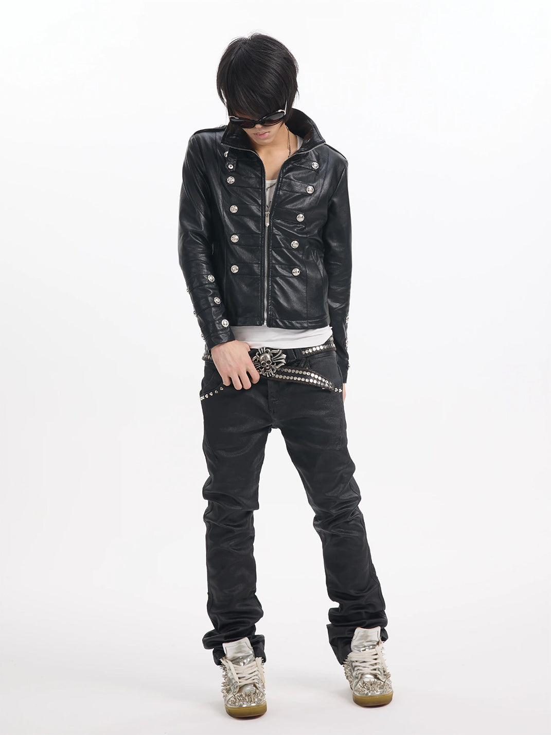 Silver-Button Cropped Military Zip Jacket - view 6