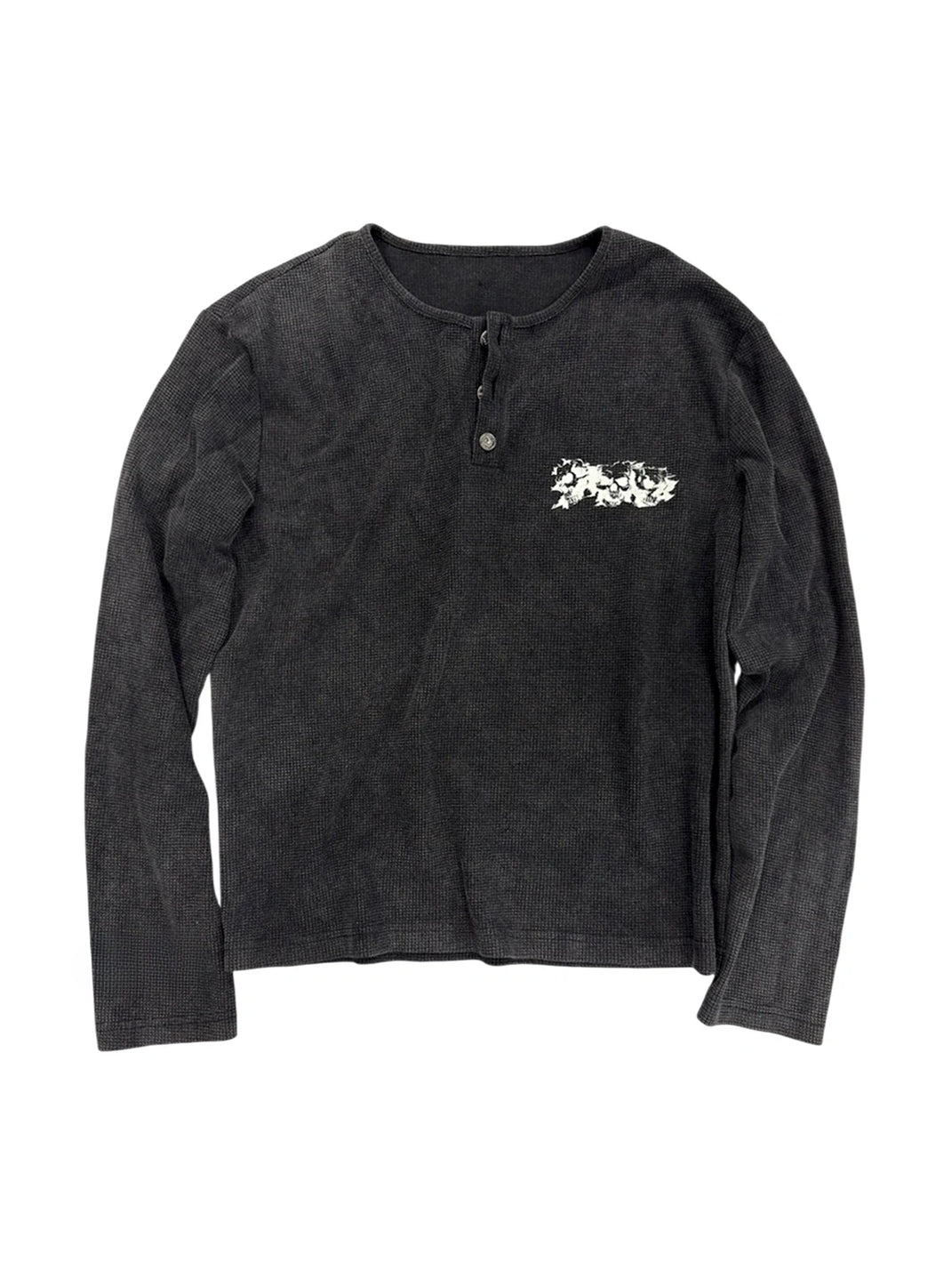 Washed Skull Graphic Waffle Henley Shirt - view 1