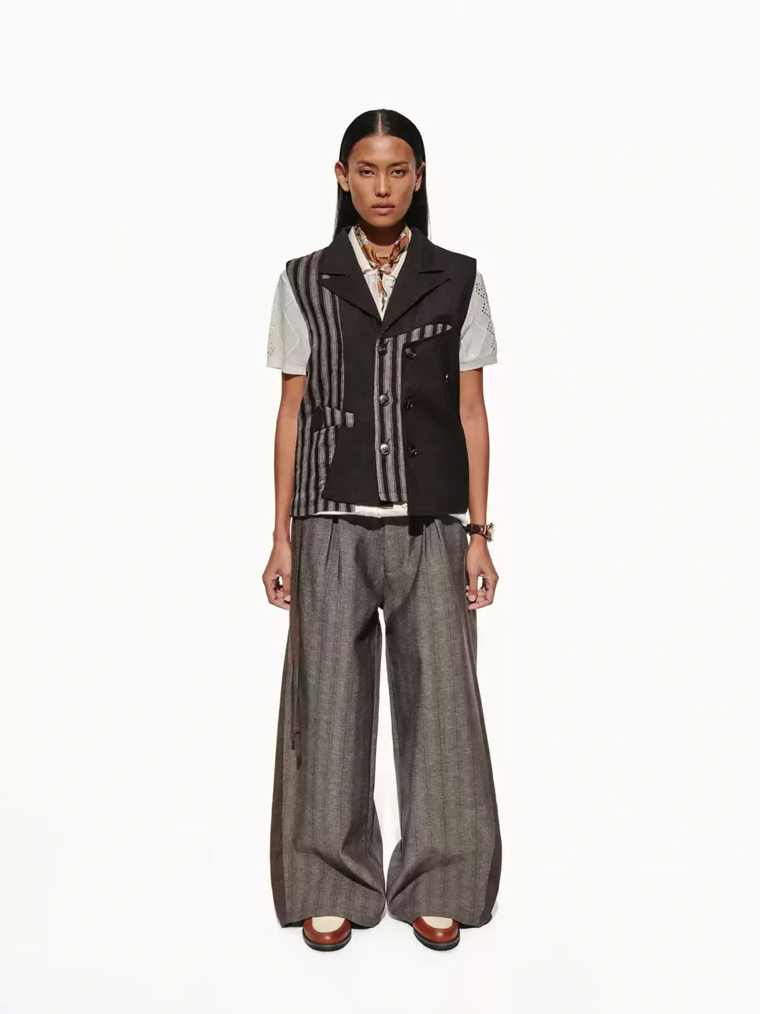Asymmetric Stripe Double Breasted Lapel Vest - product view 5