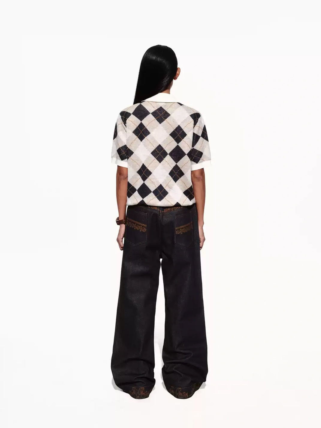Diamond Knit Contrast Trim Short Sleeve Polo - product view 4