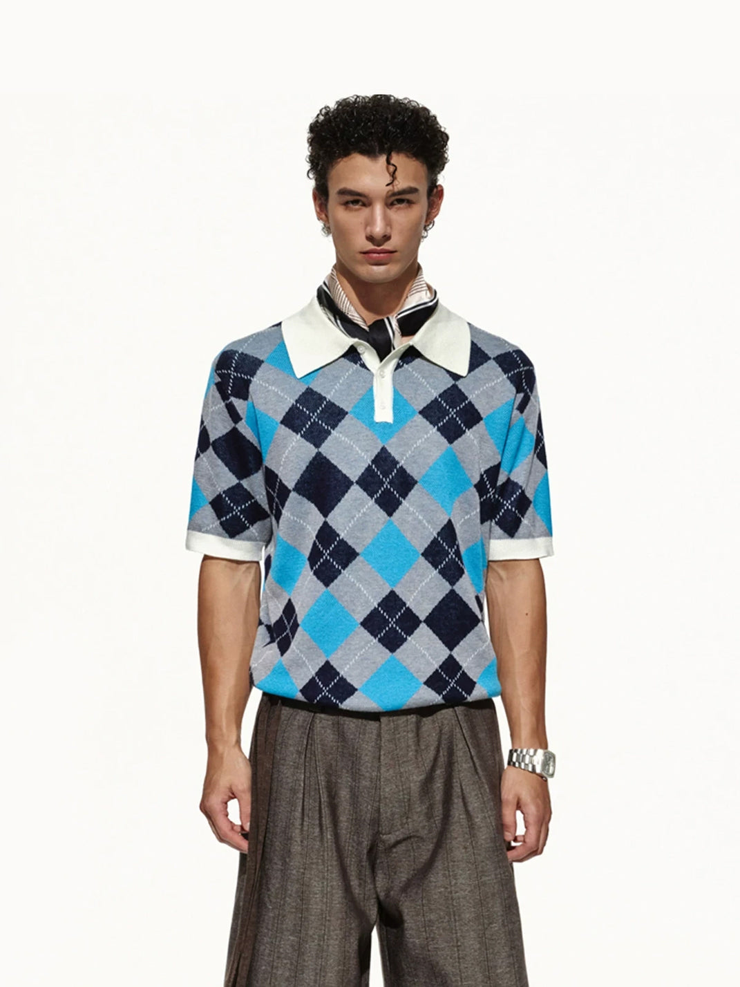 Diamond Knit Contrast Trim Short Sleeve Polo - product view 6