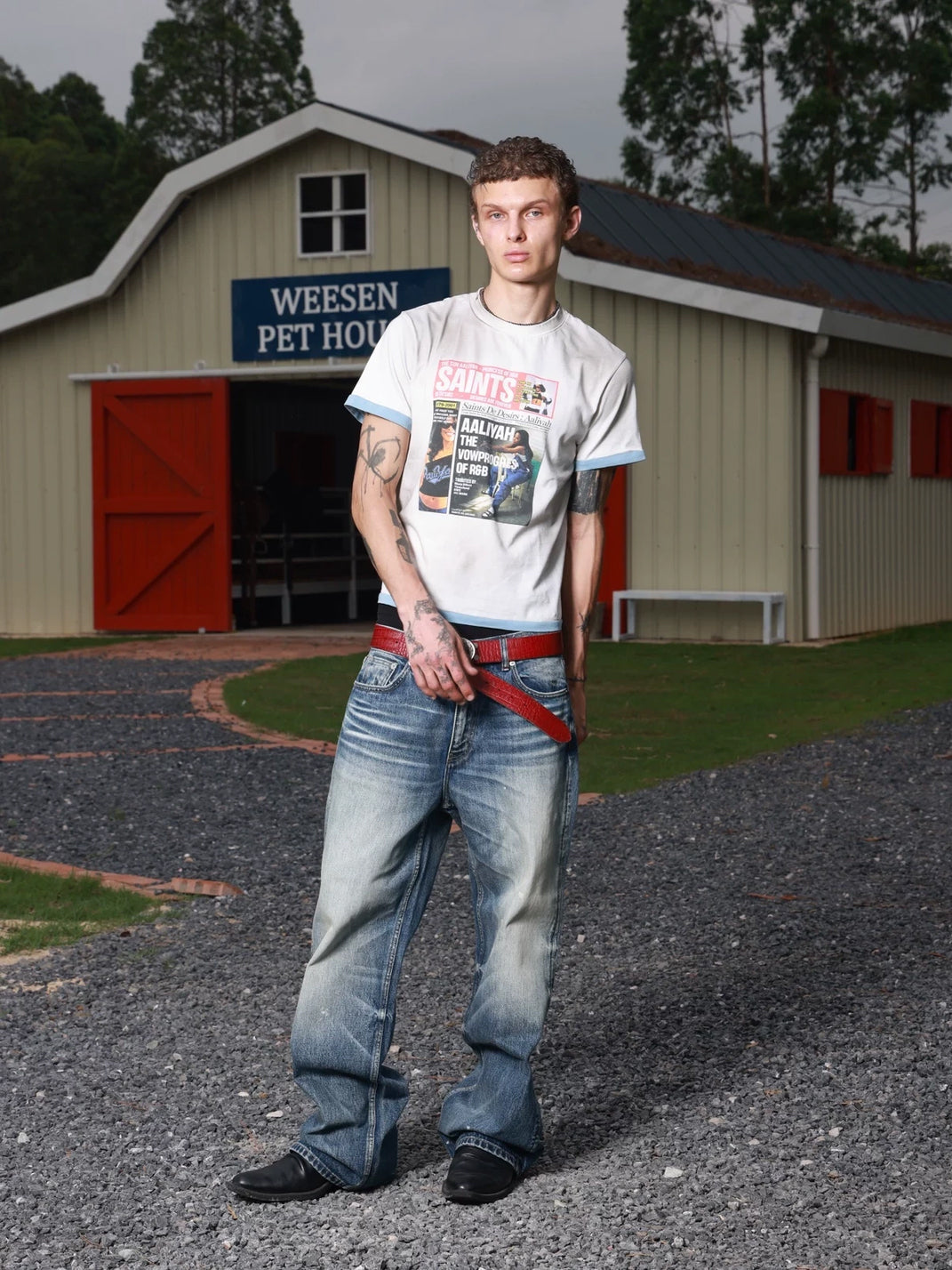 Whisker Wash Relaxed Micro Flare Jeans - product view 7