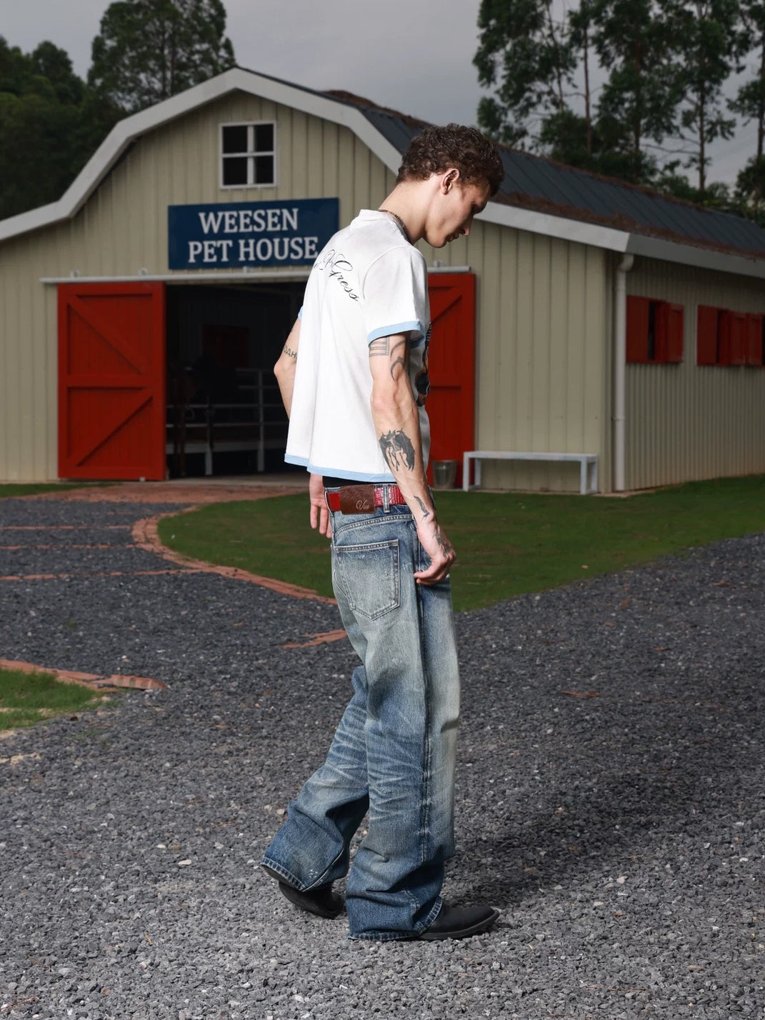 Whisker Wash Relaxed Micro Flare Jeans - product view 8