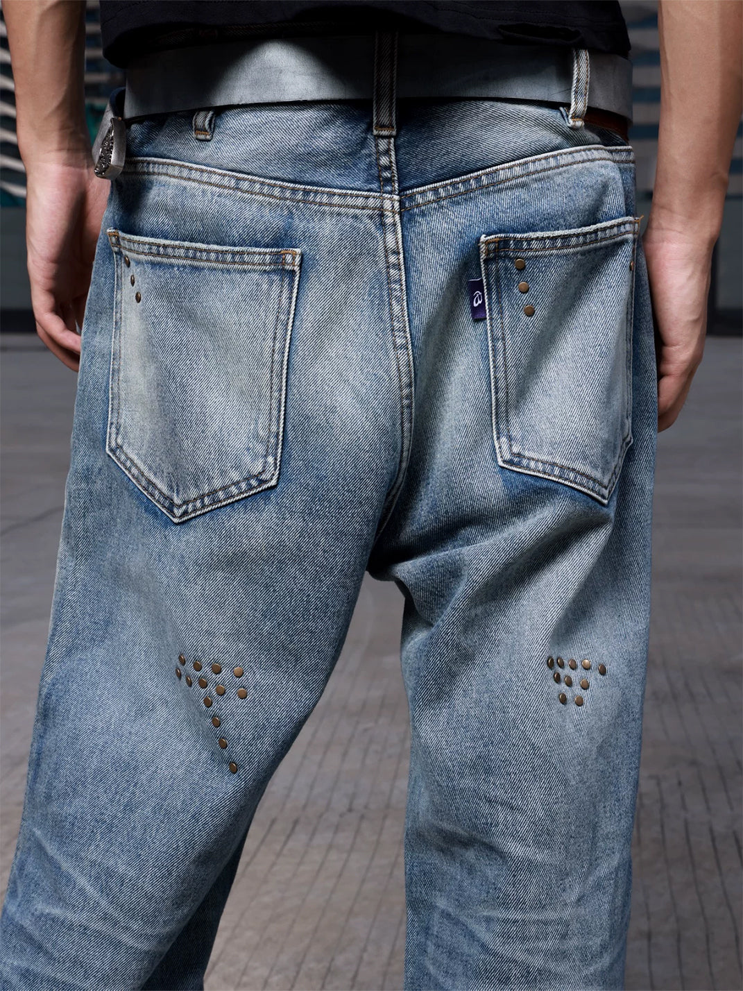 Leopard Patch Studded Straight Leg Jeans - product view 7