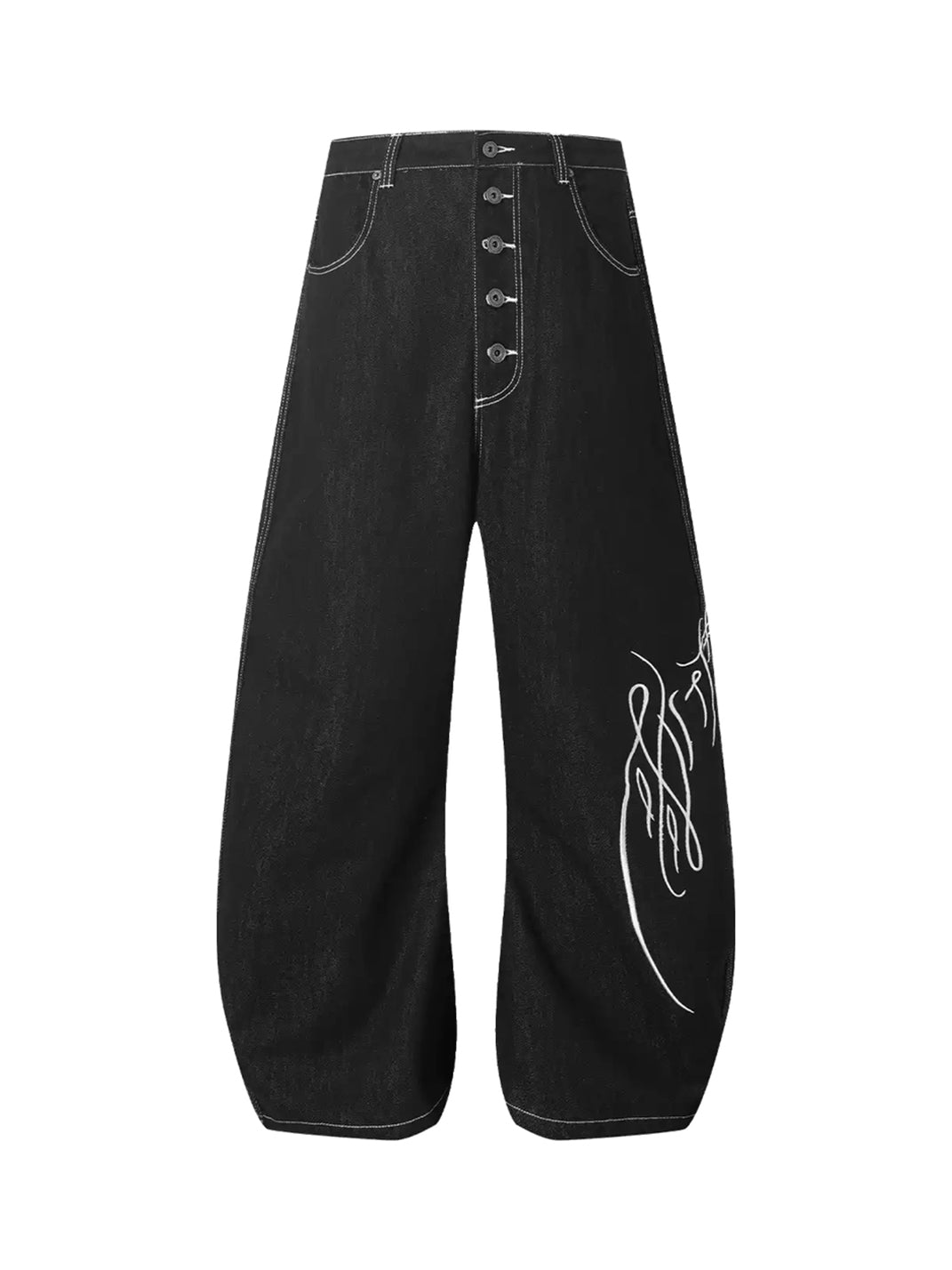 Contrast Stitch Curved Wide Leg Jeans - product view 1
