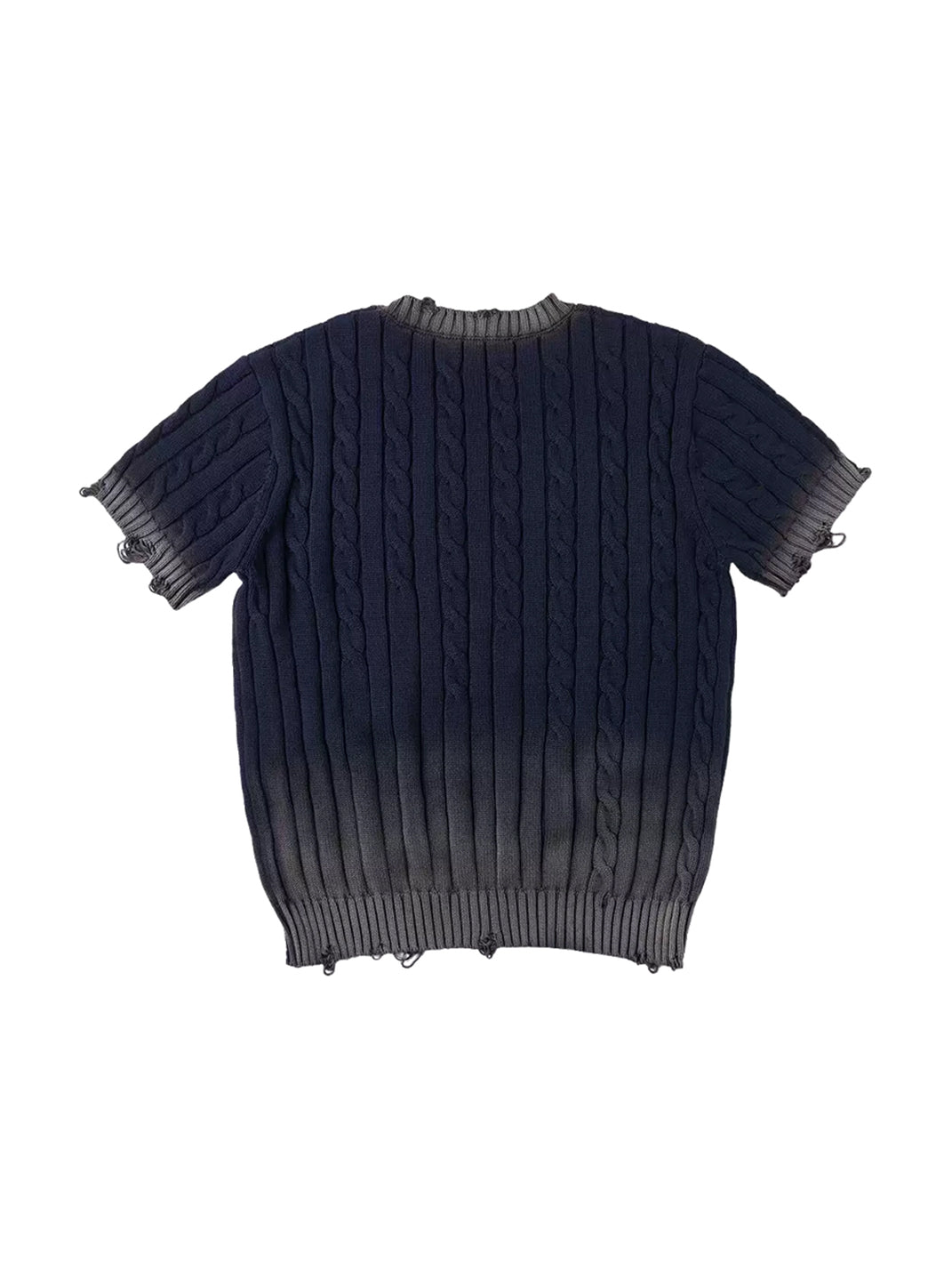 Indigo Fade Cable Knit Short Sleeve Sweater - product view 6