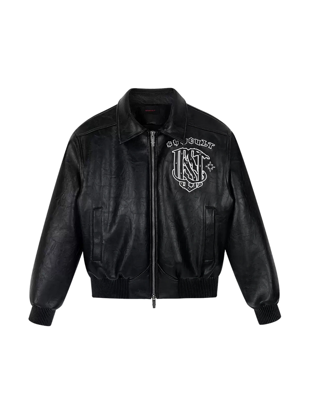 Crest Embroidered Studded Faux Leather Jacket - product view 1