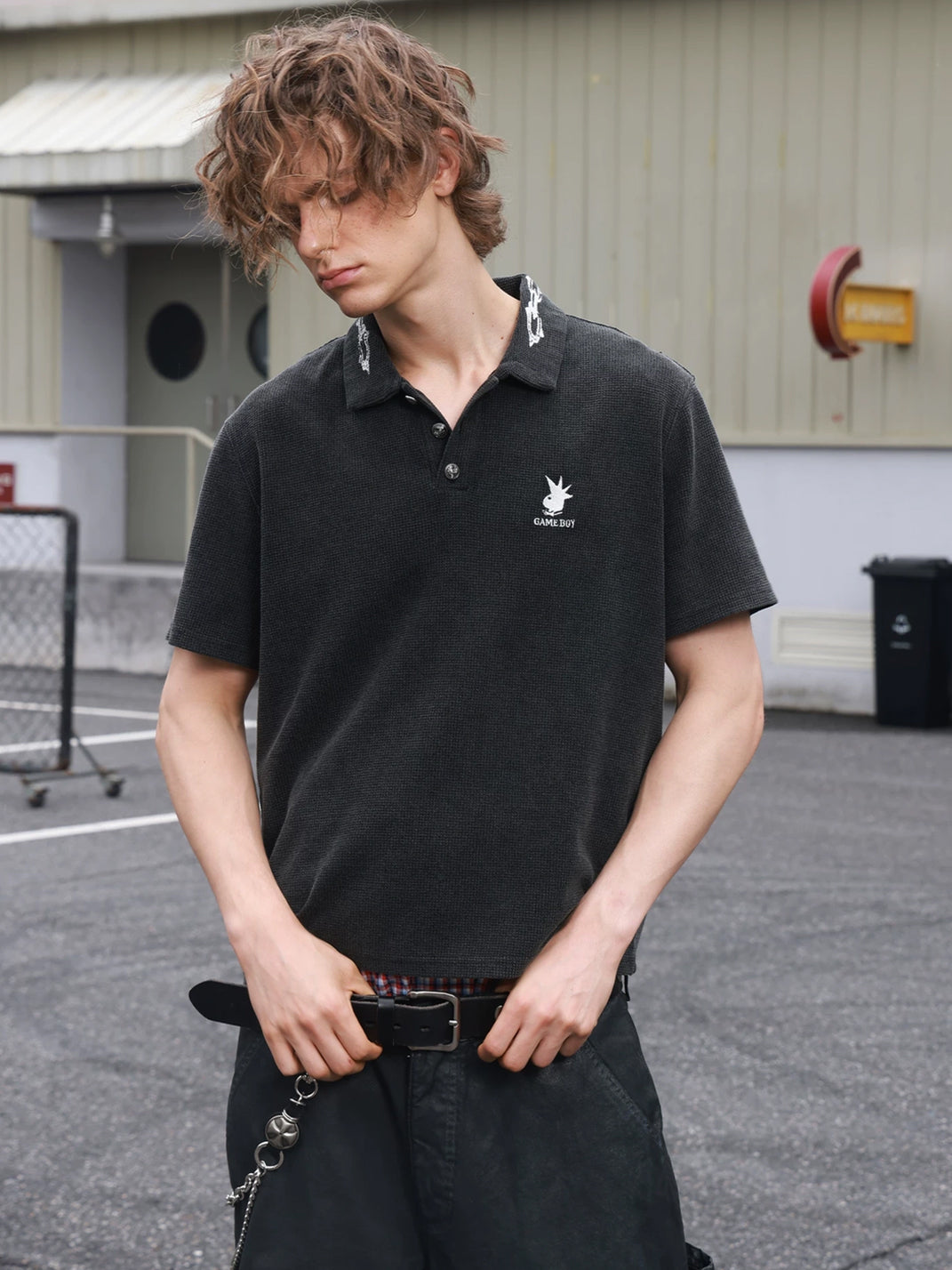 Black Waffle Embroidered Back Patch Polo - view 3