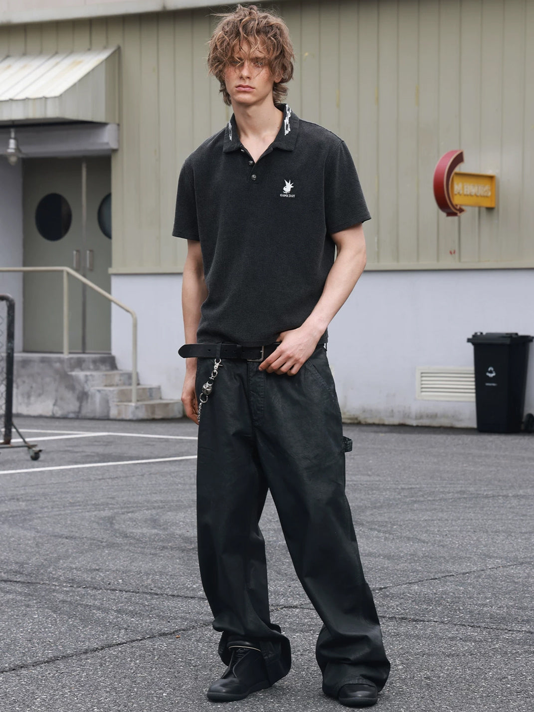 Black Waffle Embroidered Back Patch Polo - view 5