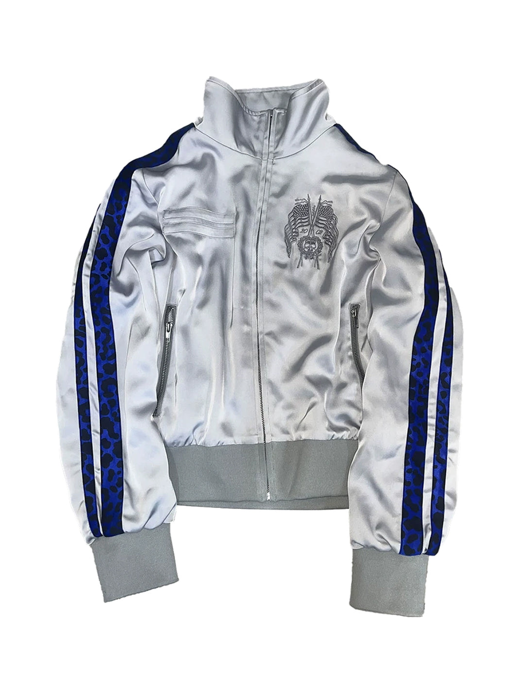 Leopard-Stripe Satin Zip Bomber - view 1