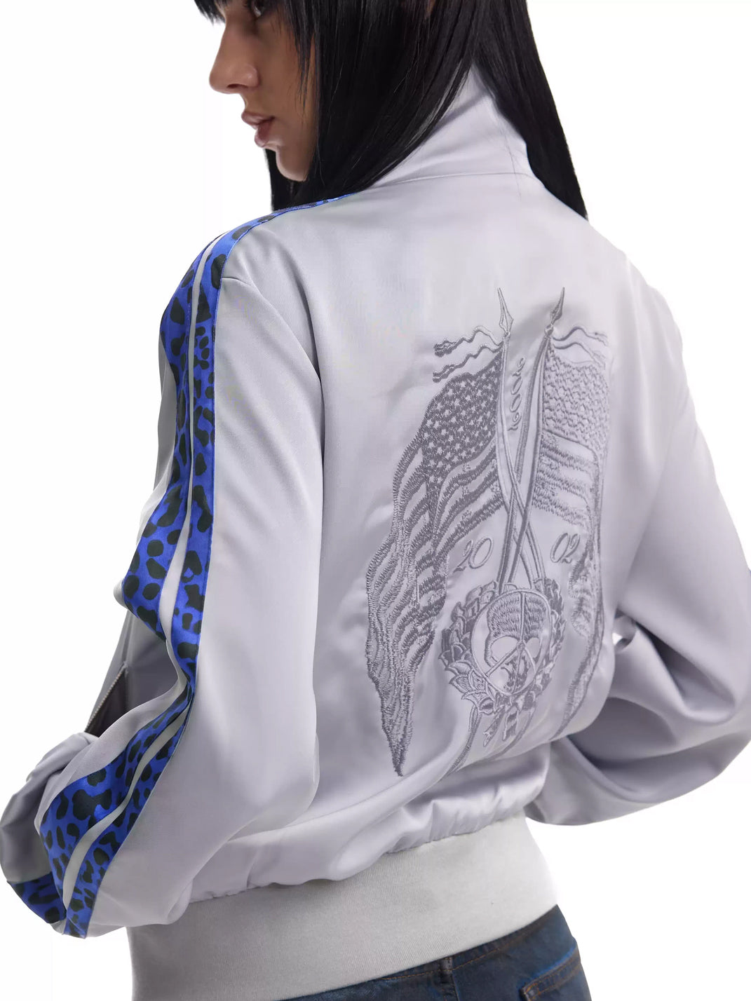 Leopard-Stripe Satin Zip Bomber - view 3