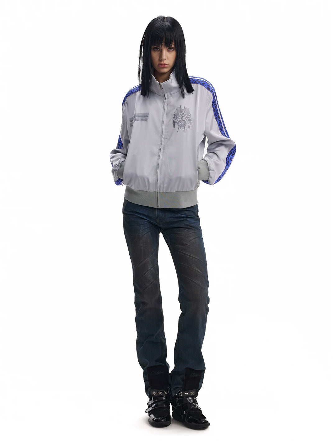 Leopard-Stripe Satin Zip Bomber - view 7