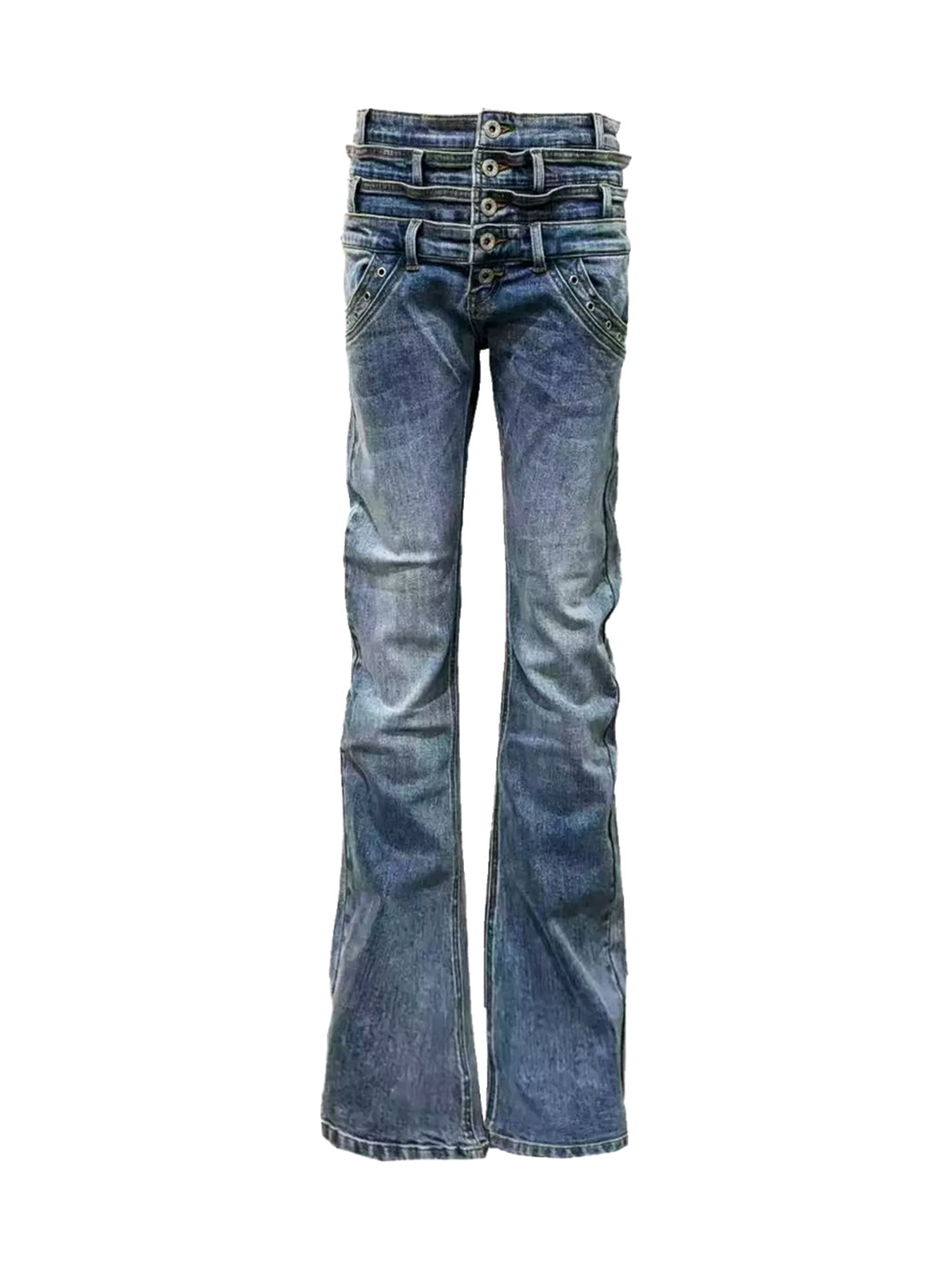 Double Waist Rivet Trim Flare Jeans - product view 1