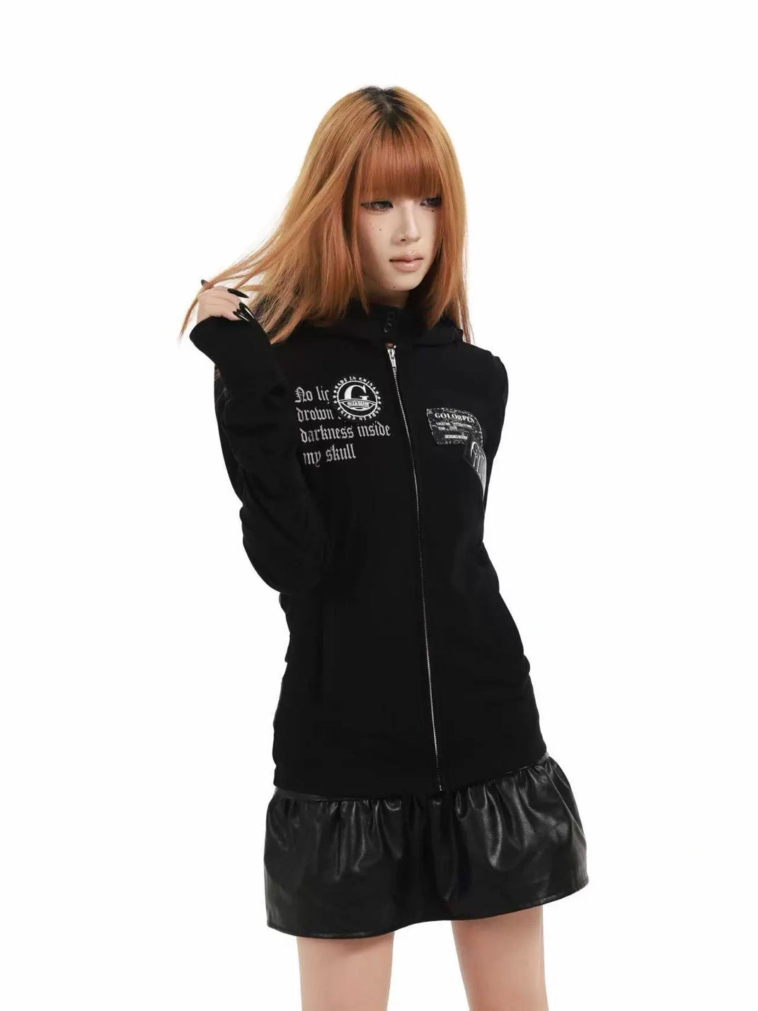 Skull-Back Script Fitted Zip Hoodie - view 3