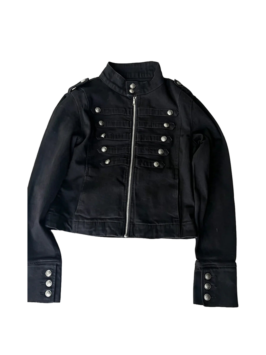 Button-Braid Cropped Black Denim Jacket - view 1