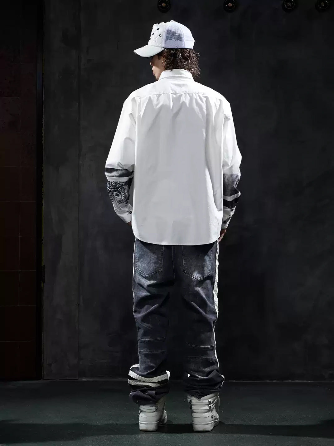 Monochrome Portrait Print Oversized Cotton Shirt - view 4