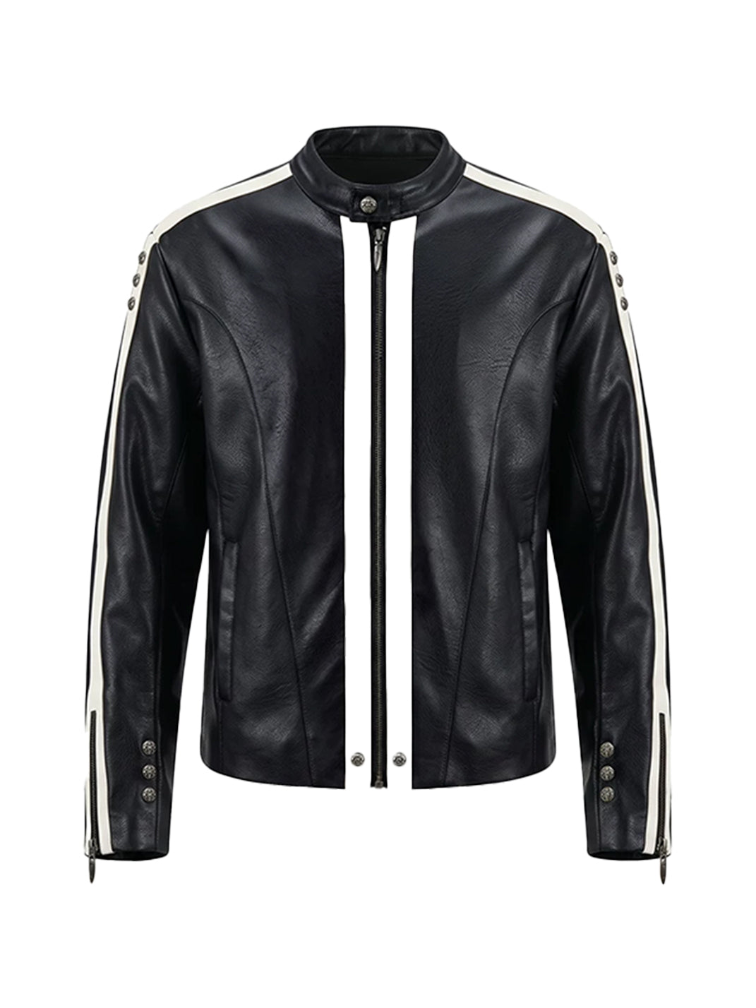 White Stripe Snap Collar Racing Jacket - front view