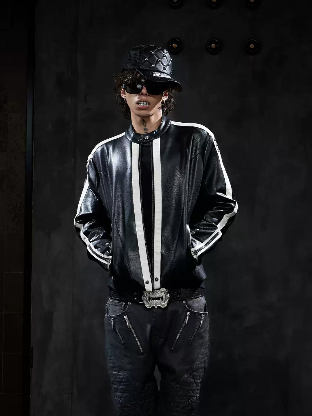 White Stripe Snap Collar Racing Jacket - product view 3