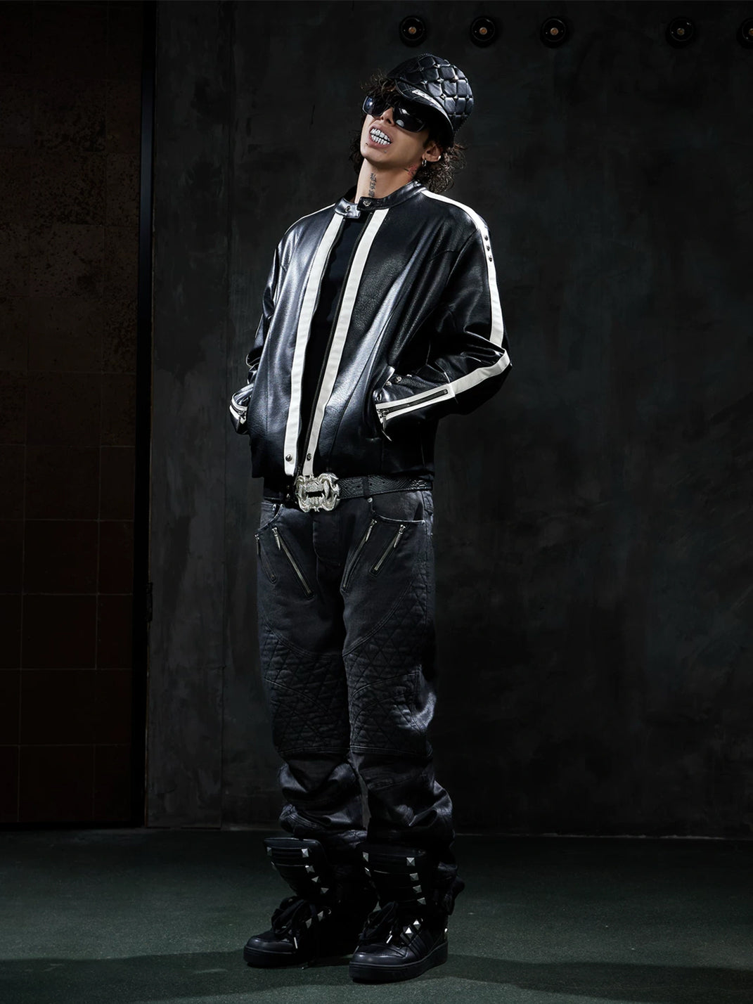 White Stripe Snap Collar Racing Jacket - product view 7