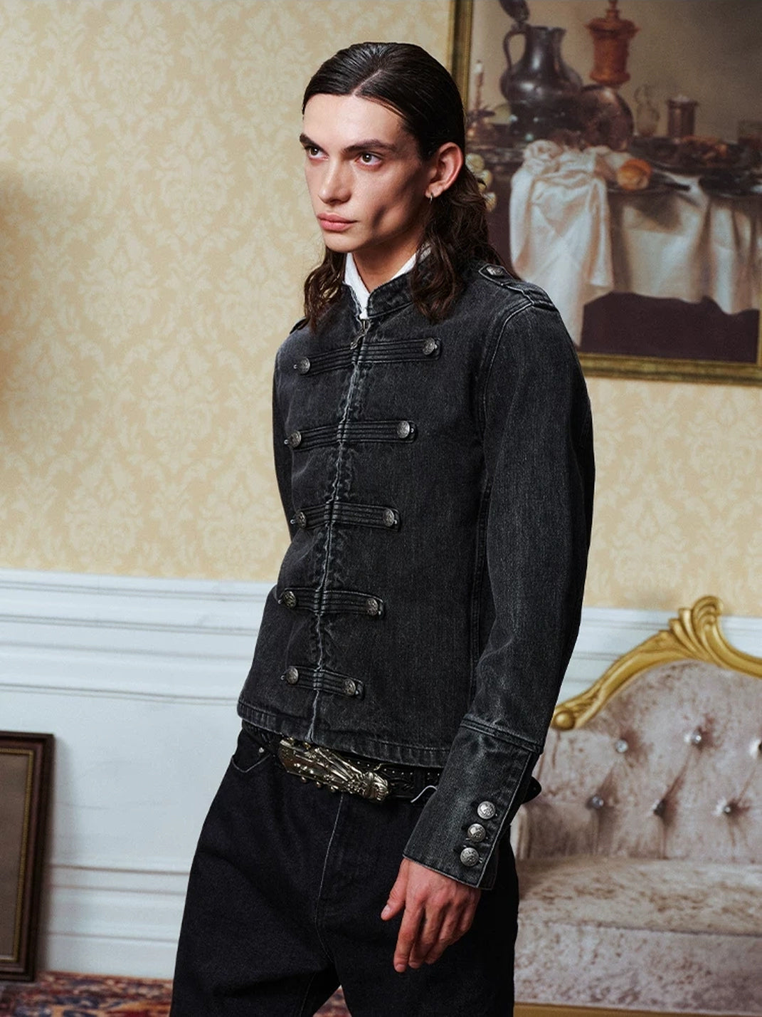 Decorative Button Washed Denim Zip Jacket - product view 4