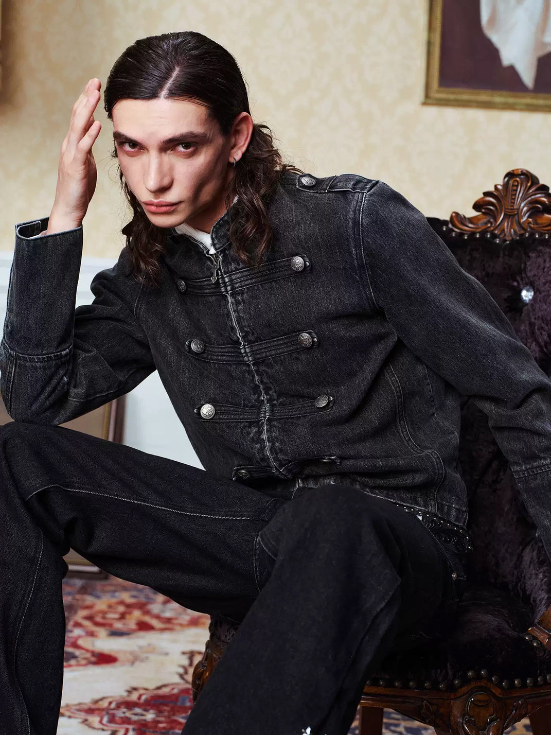 Decorative Button Washed Denim Zip Jacket - product view 6