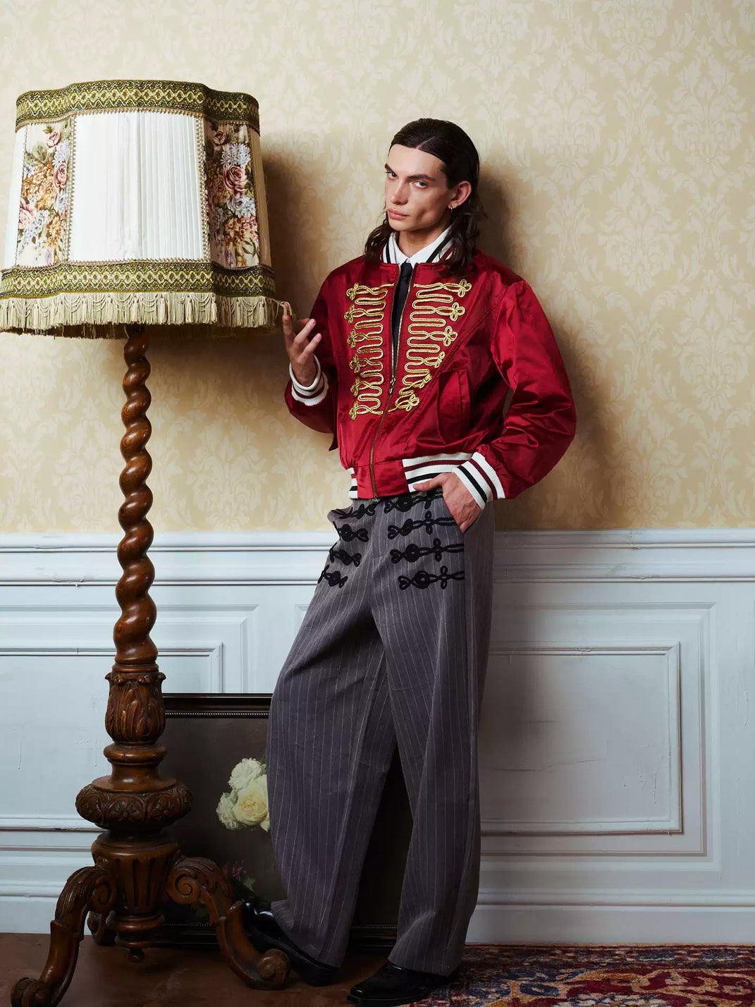 Braided Front Herringbone Wide Leg Trousers - view 6