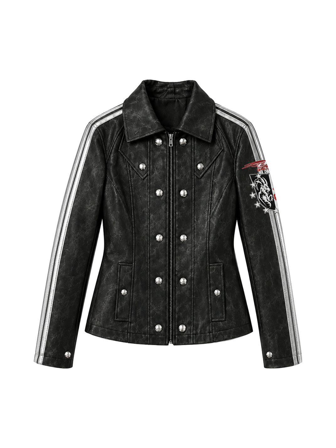 Silver-Stripe Button-Detail Faux-Leather Jacket - view 1