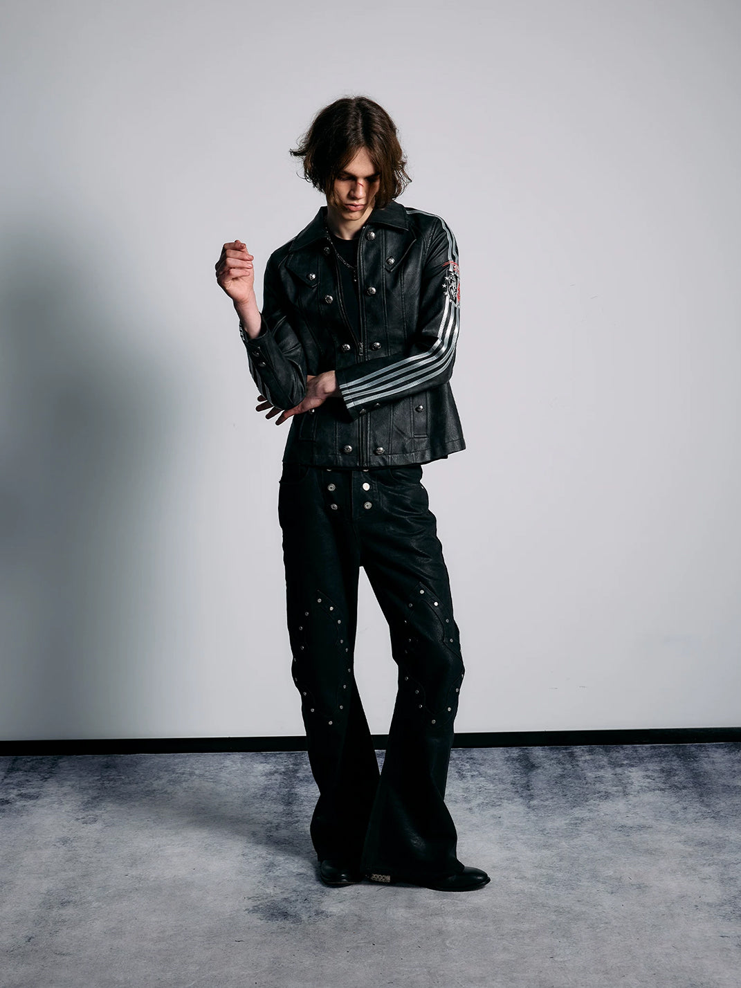 Silver-Stripe Button-Detail Faux-Leather Jacket - view 7