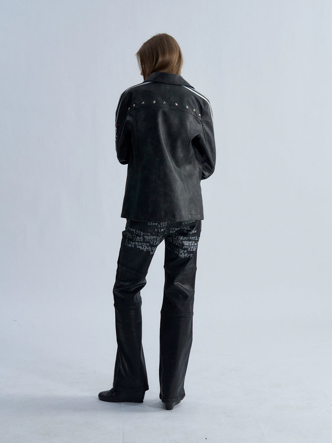 Silver-Stripe Button-Detail Faux-Leather Jacket - view 8