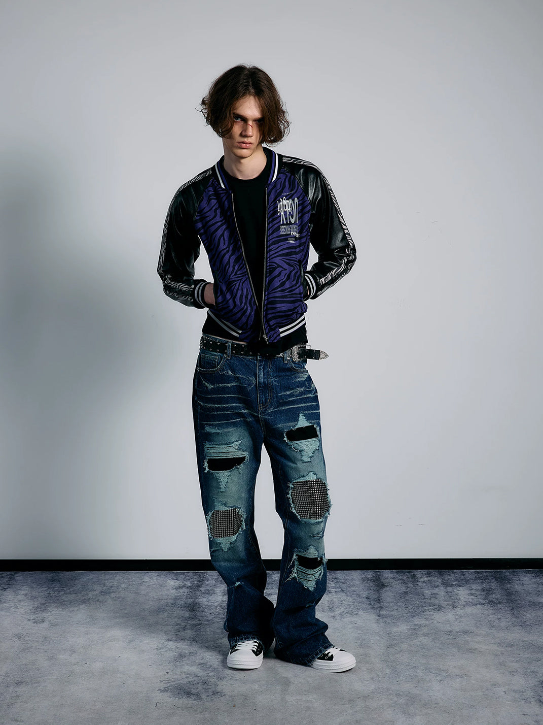 Violet Zebra Contrast-Sleeve Varsity Jacket - view 10