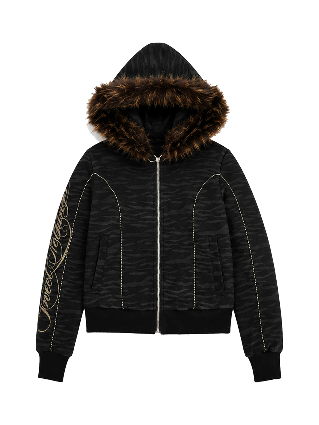 Shadow Stripe Plush-Hood Zip Jacket - view 1