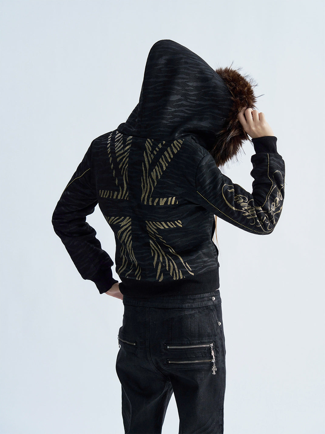 Shadow Stripe Plush-Hood Zip Jacket - view 2