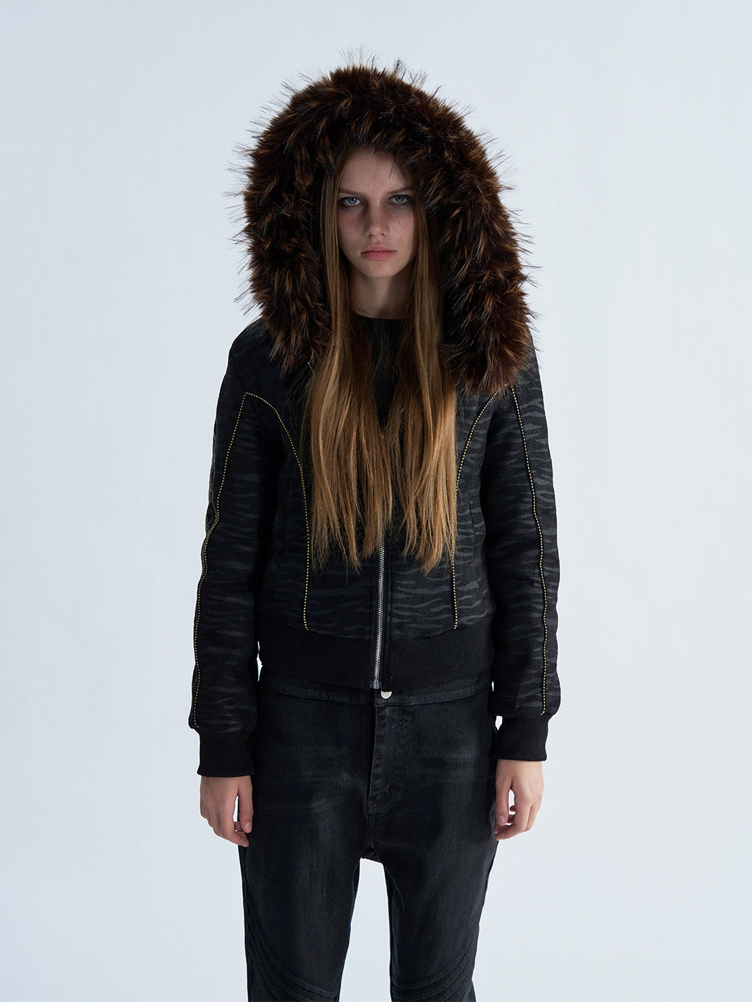 Shadow Stripe Plush-Hood Zip Jacket - view 4