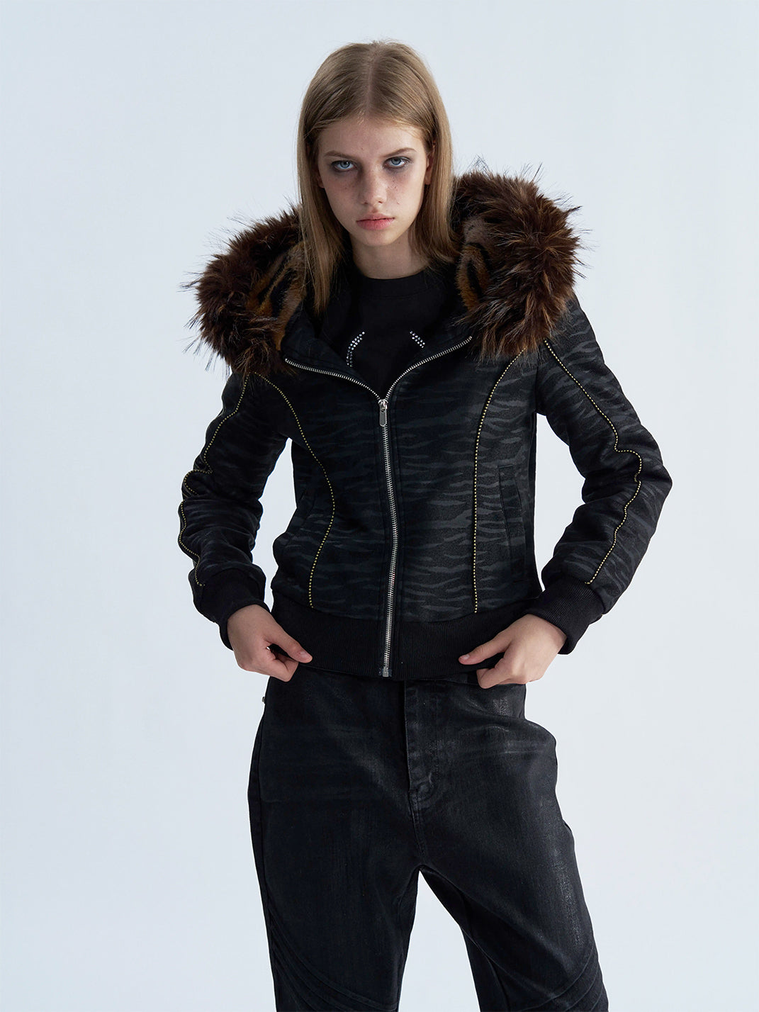 Shadow Stripe Plush-Hood Zip Jacket - view 5